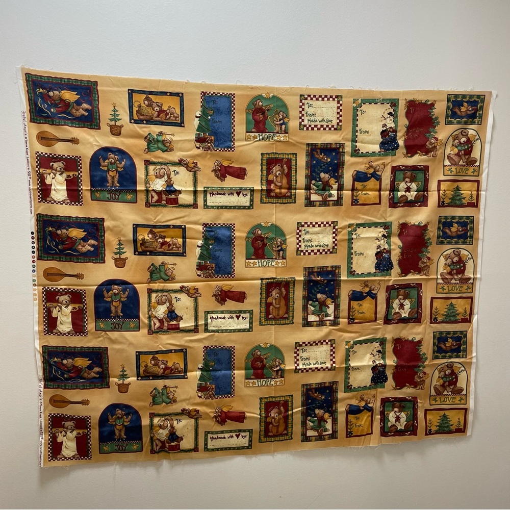 NEW Vintage Joyful Angels & Bears Christmas Fabric Panels